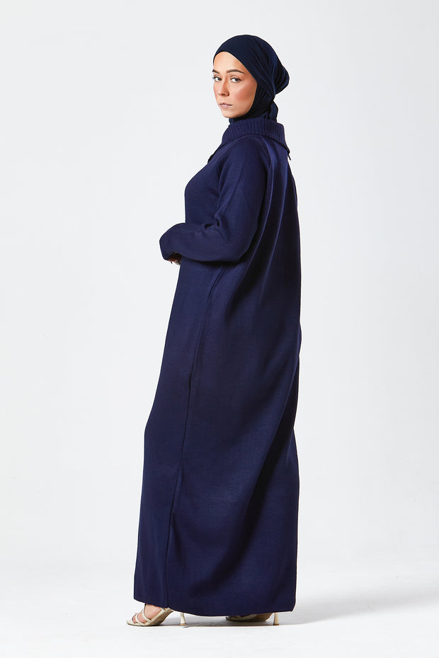 Navy Maxi Knit Dress with Side Buttons