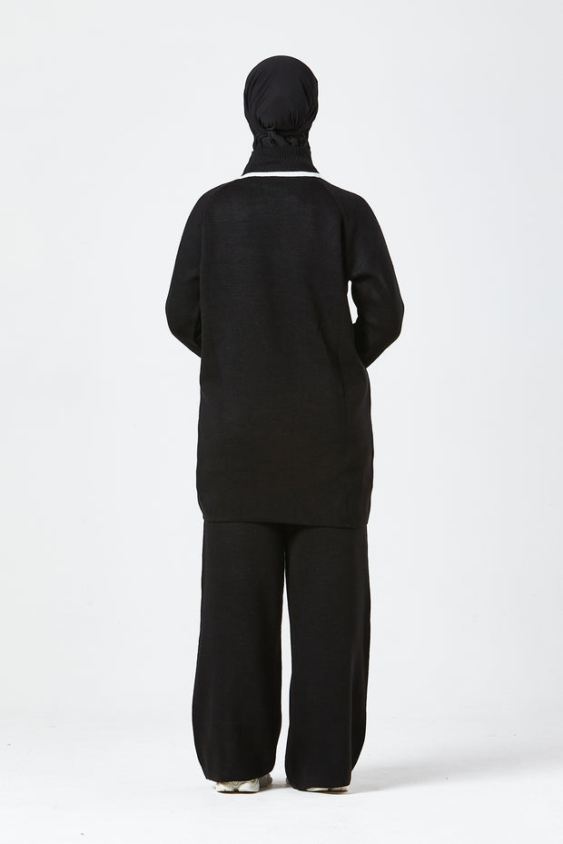 Black Contrast Knit Co-Ord Set