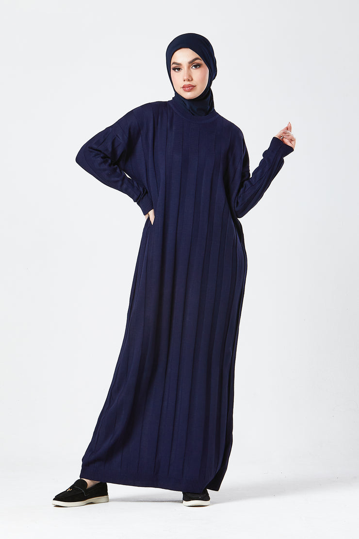 Navy Ribbed Maxi Knit Dress