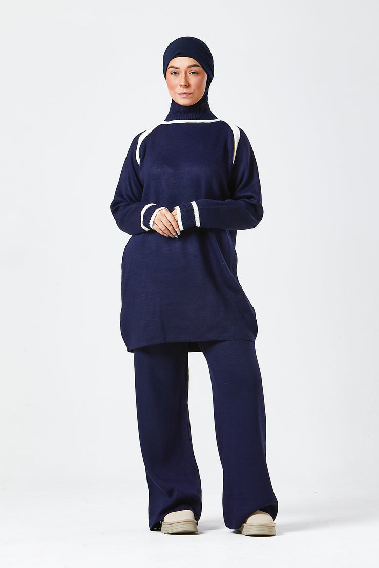 Navy Contrast Knit Co-Ord Set