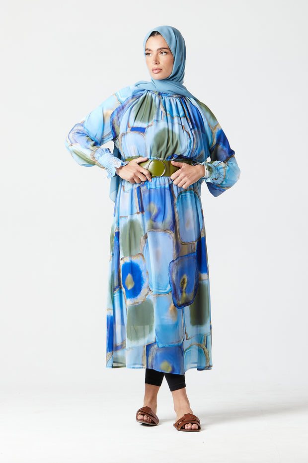 Blue Abstract Midi Dress