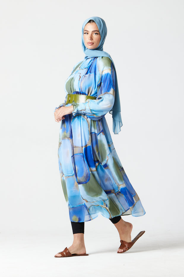 Blue Abstract Midi Dress