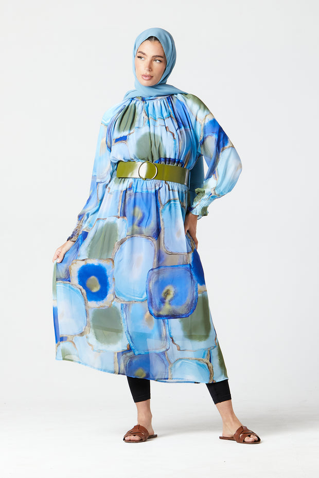 Blue Abstract Midi Dress