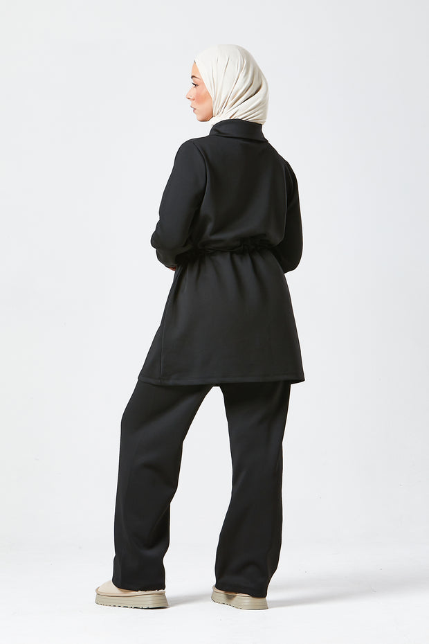 Black Modest Buttoned Co-Ord Set