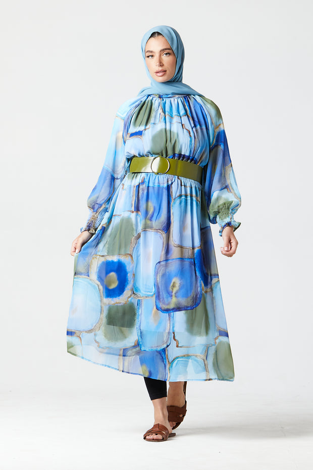 Blue Abstract Midi Dress