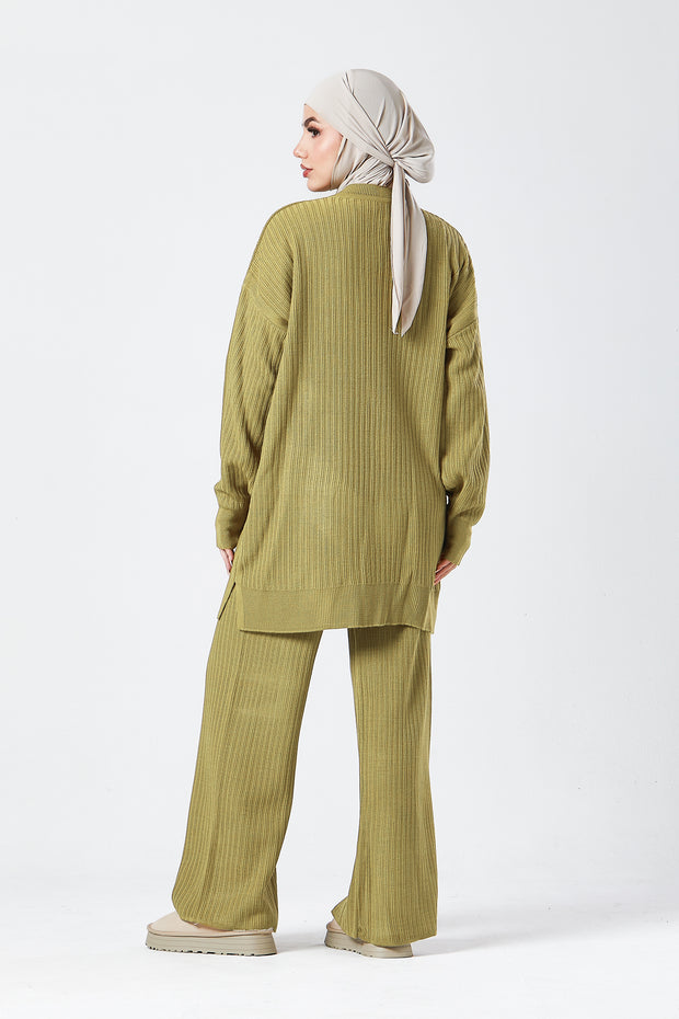 Olive Ribbed Knit Co-ord Set
