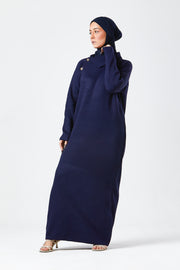 Navy Maxi Knit Dress with Side Buttons