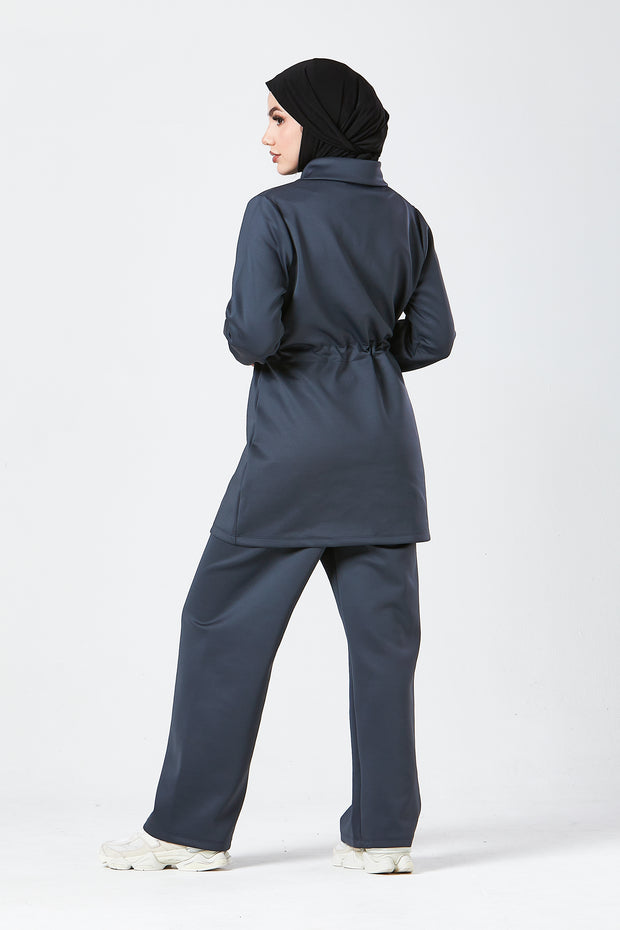 Charcoal Grey Modest Buttoned Co-Ord Set