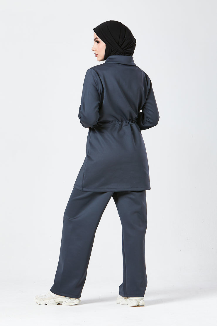 Charcoal Grey Modest Buttoned Co-Ord Set