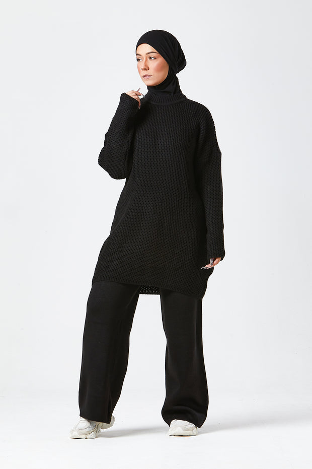 Black Textured Knit Co-ord Set