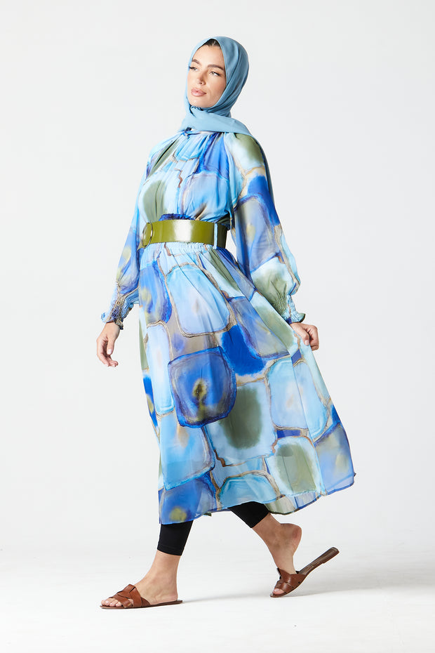 Blue Abstract Midi Dress