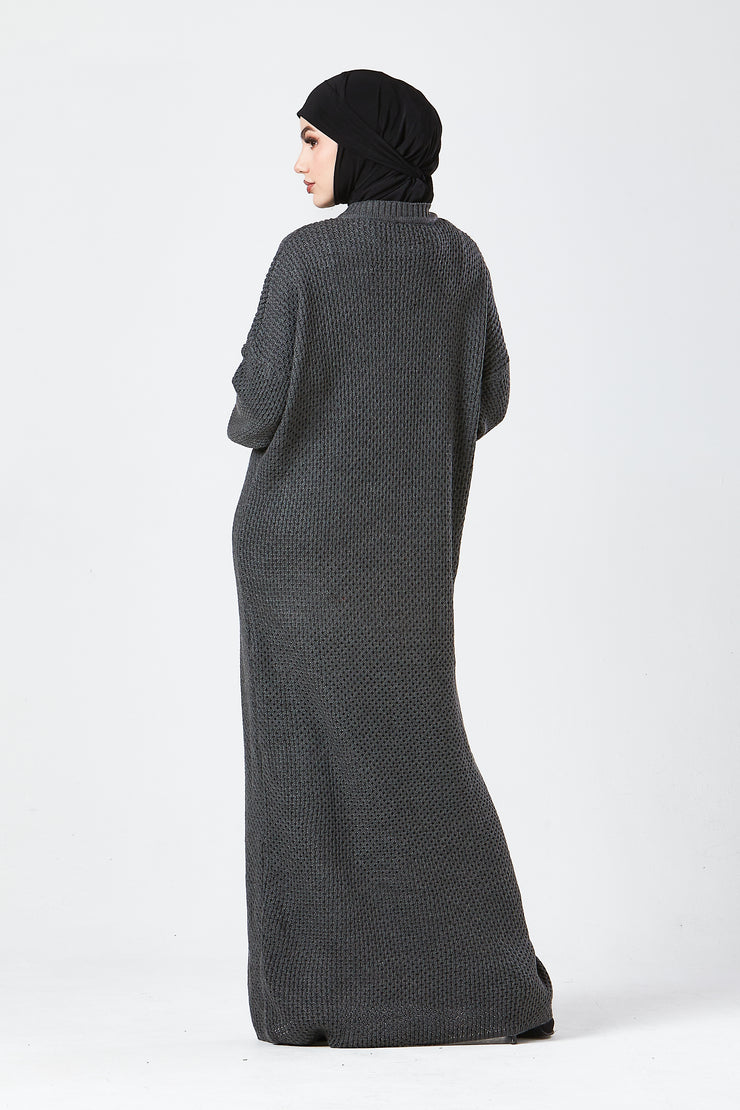 Grey Textured Knit Maxi Dress