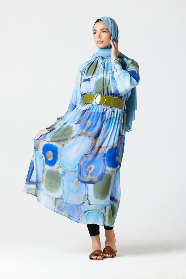 Blue Abstract Midi Dress