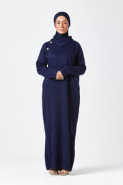 Navy Maxi Knit Dress with Side Buttons