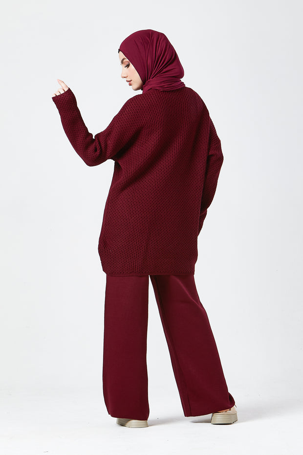 Burgundy Textured Knit Co-ord Set