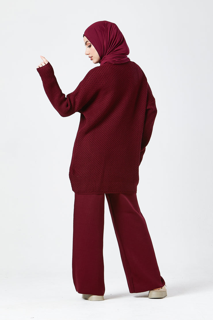 Burgundy Textured Knit Co-ord Set