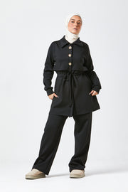 Black Modest Buttoned Co-Ord Set