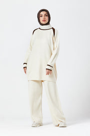 Cream Contrast Knit Co-Ord Set