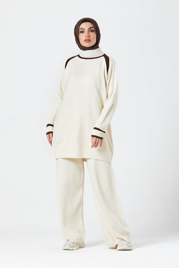 Cream Contrast Knit Co-Ord Set