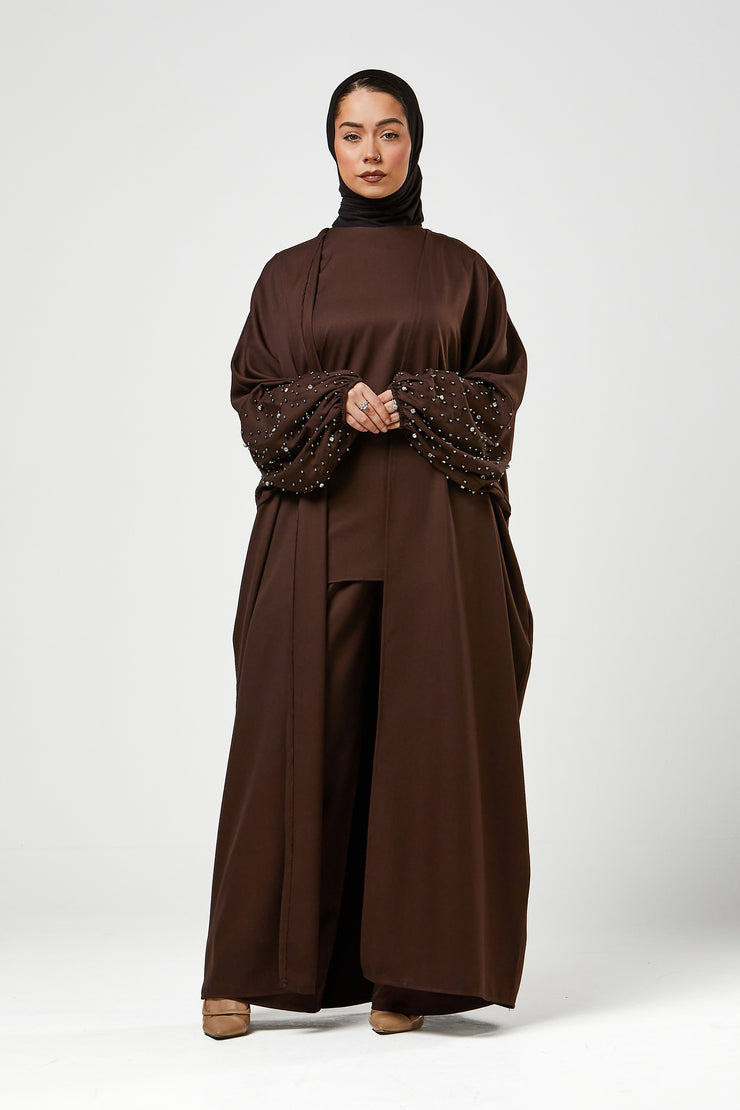 Brown 3pc Co-Ord Abaya Set