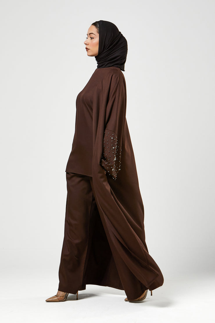 Brown 3pc Co-Ord Abaya Set