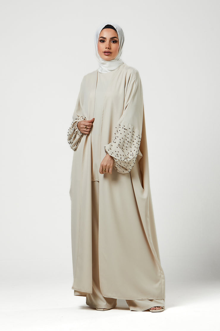 Cream 3pc Co-Ord Abaya Set