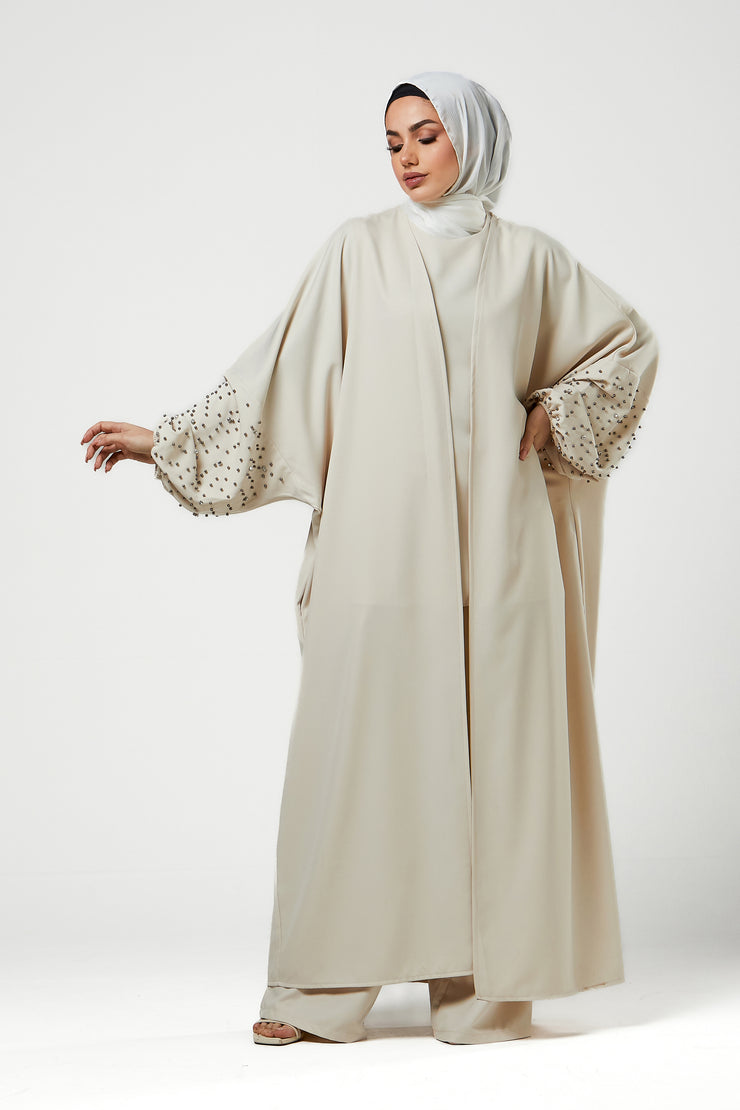 Cream 3pc Co-Ord Abaya Set