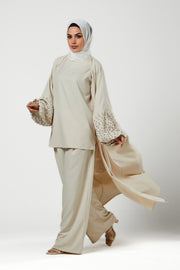 Cream 3pc Co-Ord Abaya Set