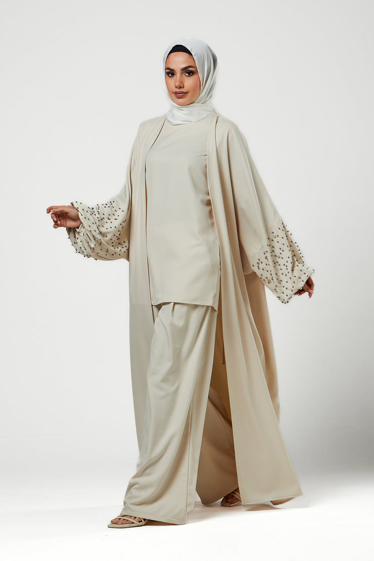 Cream 3pc Co-Ord Abaya Set