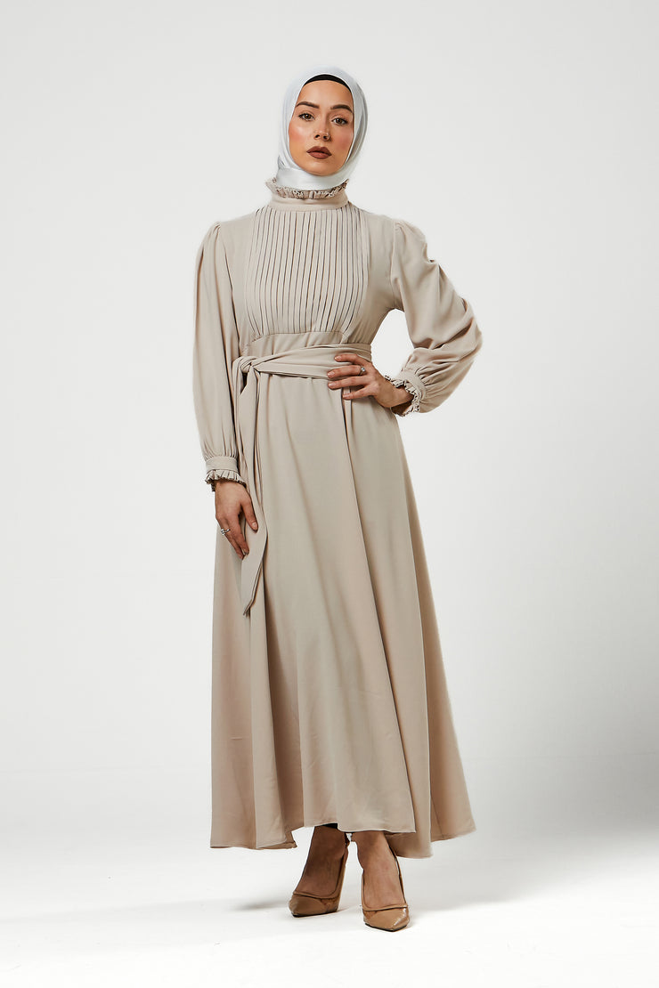 Cream Pleated Bodice Maxi Dress