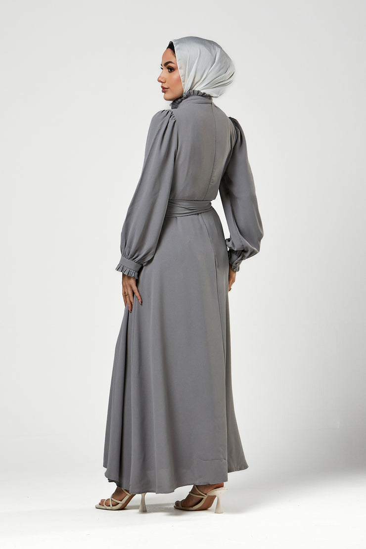 Grey Pleated Bodice Maxi Dress