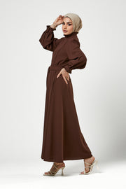 Brown Pleated Bodice Maxi Dress