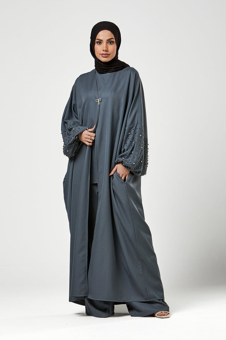 Grey 3pc Co-Ord Abaya Set