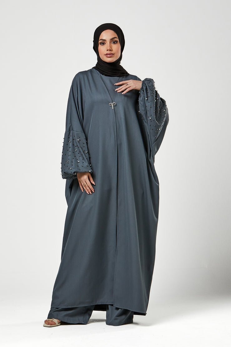 Grey 3pc Co-Ord Abaya Set