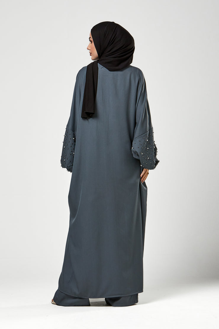 Grey 3pc Co-Ord Abaya Set