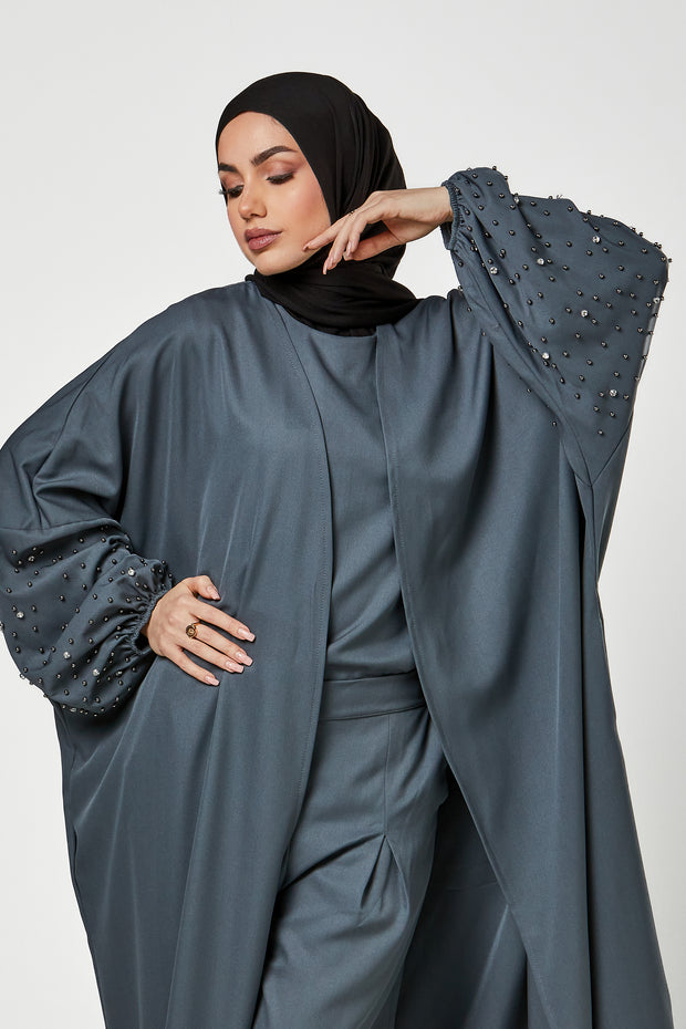 Grey 3pc Co-Ord Abaya Set