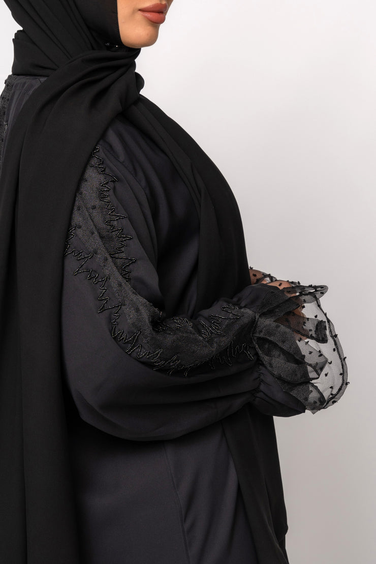 Net Cuff Back Embellished Abaya