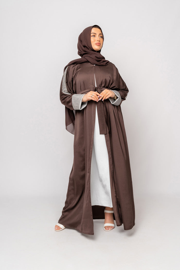 Brown Embellished Cuff Abaya