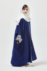 Kids Blue & White Embroidery Abaya