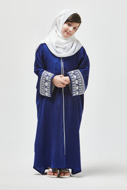 Kids Blue & White Embroidery Abaya