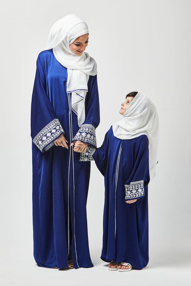Blue & White Mid Farsha Embroidery Abaya