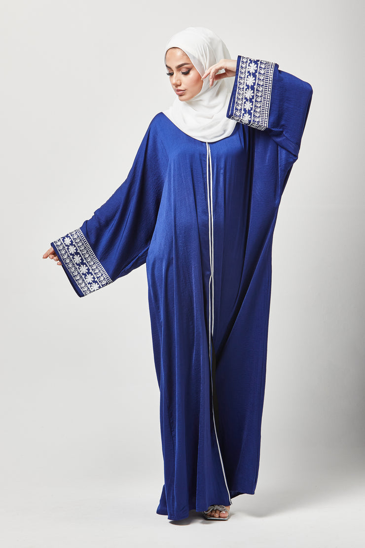 Blue & White Mid Farsha Embroidery Abaya